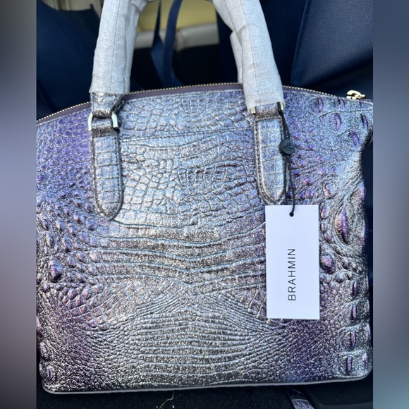 NWT Brahmin PURPLE GLITTER Medium Duxbury Satchel - Picture 3 of 6